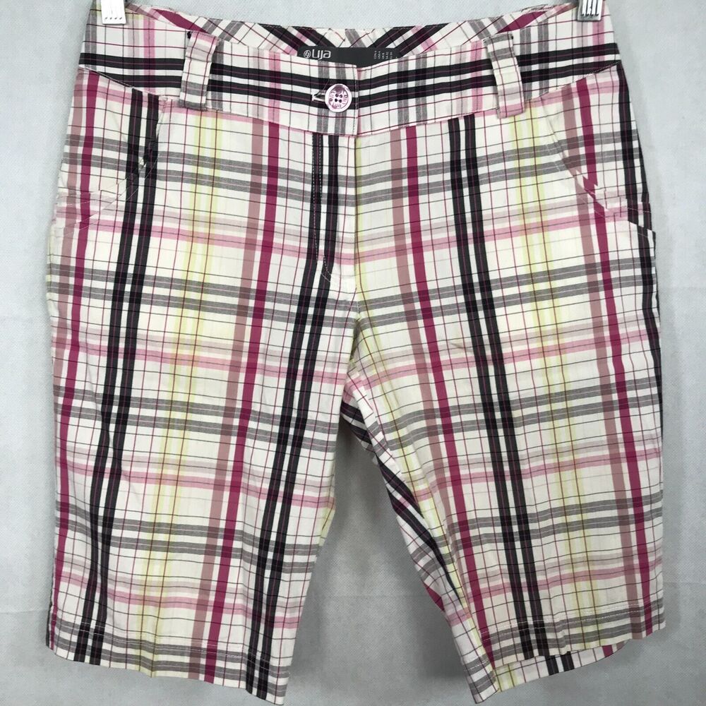 Lija Shorts Womens Sz 4 Madras Plaid Cotton Stretch Classic Bermuda Golf